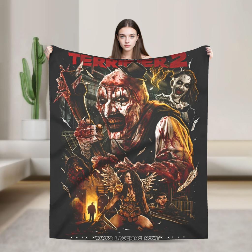 Terrifier 3 Christmas Santa Blanket The Clown Plush Vintage Warm Throw Blankets for Coverlet Spring/Autumn