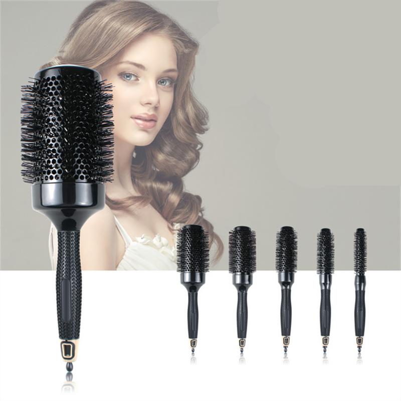 Professional 6pcs/set Black Boar Bristles Round Hair Comb Hairdressing Hair Curler Comb Anti-Static Barber Salon Styling Tools