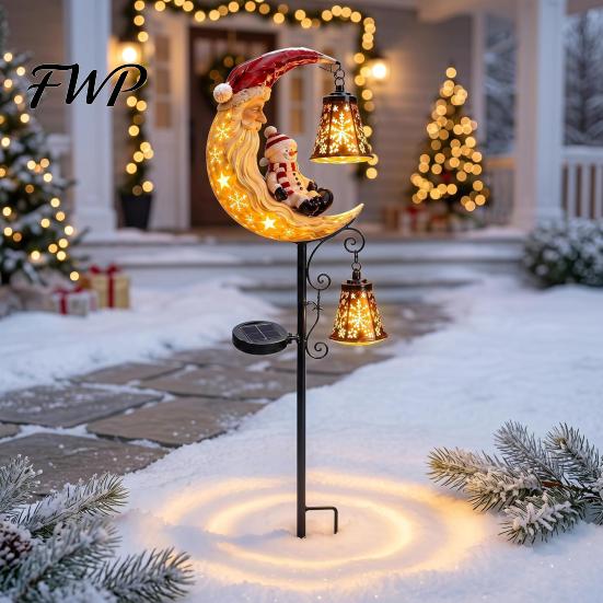 Weather Resistant Garden Pathway Lights Solar Christmas Stake Light, 31.5 Inch Santa Snowman LED Lights, Waterproof Metal Yard Decorations Landscape