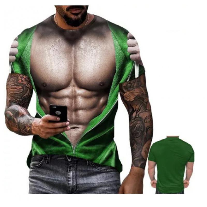 Summer New Muscular Men's 3D Digital Printed T-shirt Short Sleeved