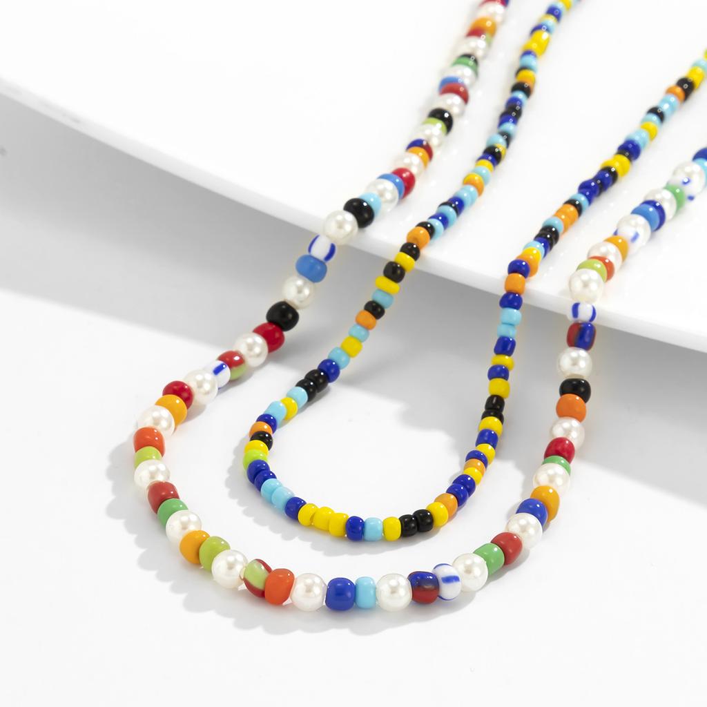 Trendy New Men's Personality Rice Bead Colorful Necklace Bohemian Style Necklace Set