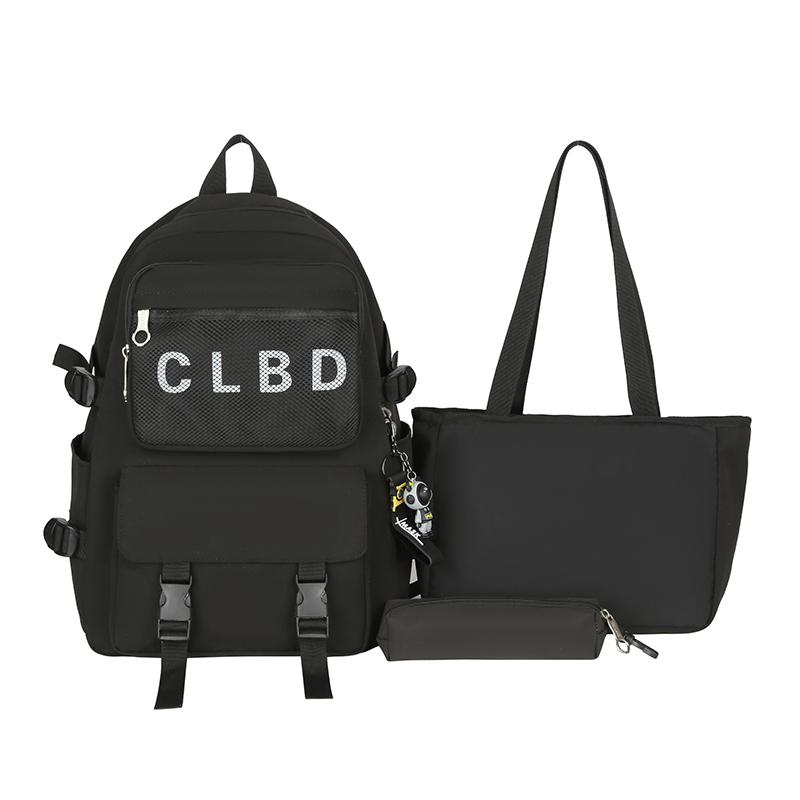 Three-Piece Backpack Set Large Capacity Student Schoolbag Women Solid Color Backpack with Lunch Bag Pen Bag