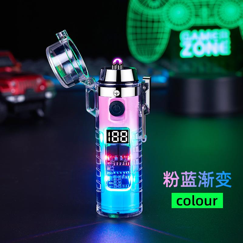 2025 New Fashionable Transparent Shell Arc Lighter Portable Type-C Charging with Flashlight Men's Luxury Cigarette Lighter Gift