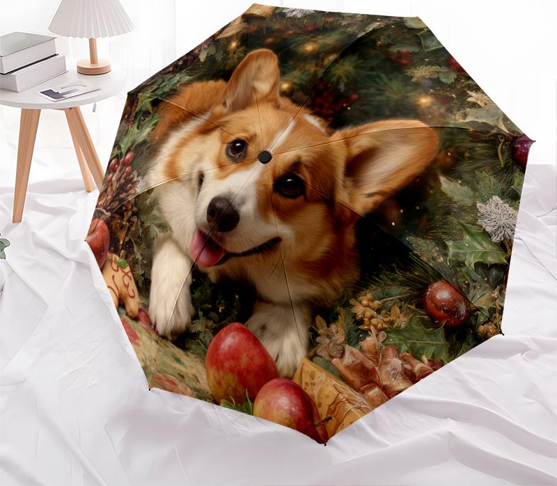 Christmas dog, automatic folding umbrella, portable and foldable design, 8 ribs, a Christmas or birthday gift.
