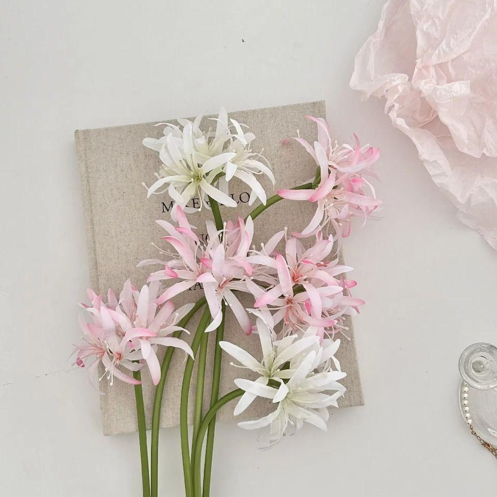 2 Heads Artificial Higanbana Flower Real Touch Handmade Simulation Lycoris Flower Plastic Silk Faux Flowers