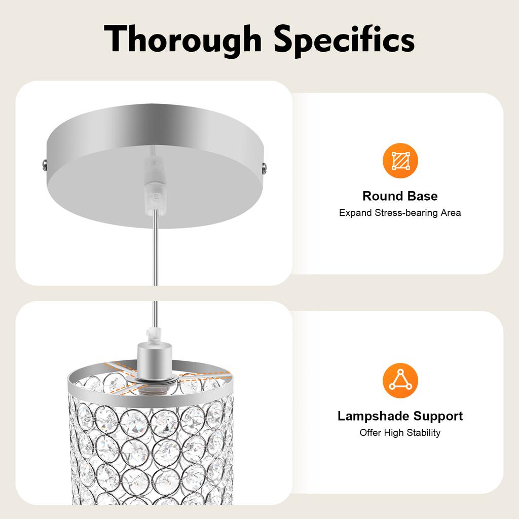 3PCS Silver Modern Crystal Ceiling Light Fixture, E12 Dimmable 40W with Adjustable Wire & Glass Shades, Easy Install for Home