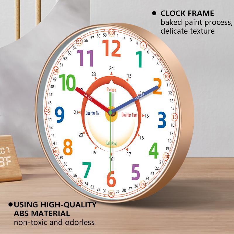 Time Teaching Wall Clock Colorful Number Silent Clock Educational Learning Tool for Classroom Bedroom School Household Decor