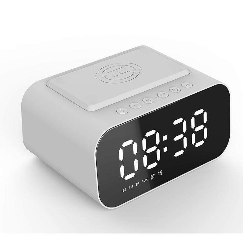 Ceas deșteptător digital Bluetooth Speaker FM Radio Încărcător wireless Telefon Încărcător Pad USB Încărcător rapid Ceas de masă