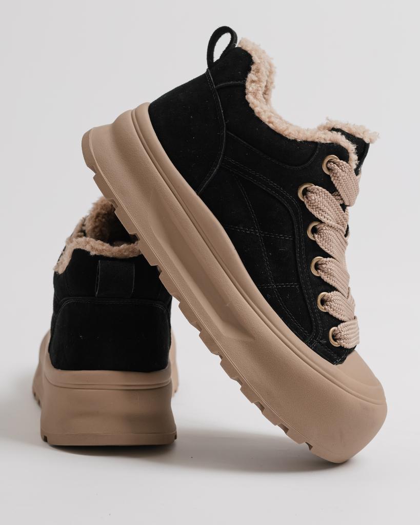 Ботинки на платформе короткие Allsy 20254 36 черные замша байка