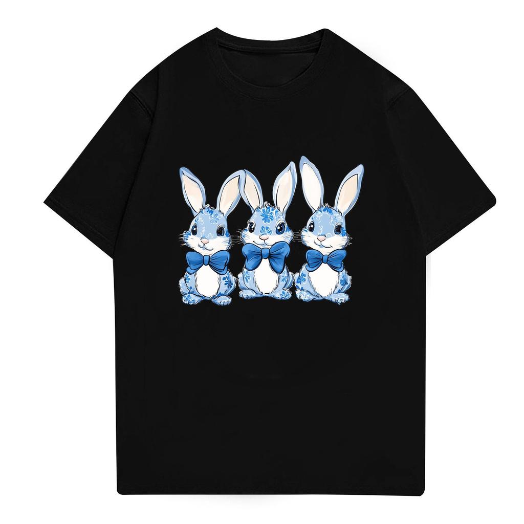 Easter - Men's Casual Baggy Bunny  Print T-shirt Round Neck Pull-over Short-sleeved Top