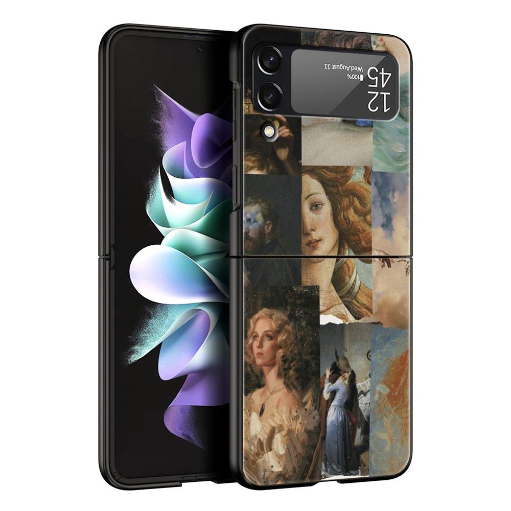 For Samsung Galaxy Z Flip 3 4 5 Hard Black Folding PC Phone Case Mona Lisa Van gogh Oil Painting Art For Samsung Z Flip3 Cover