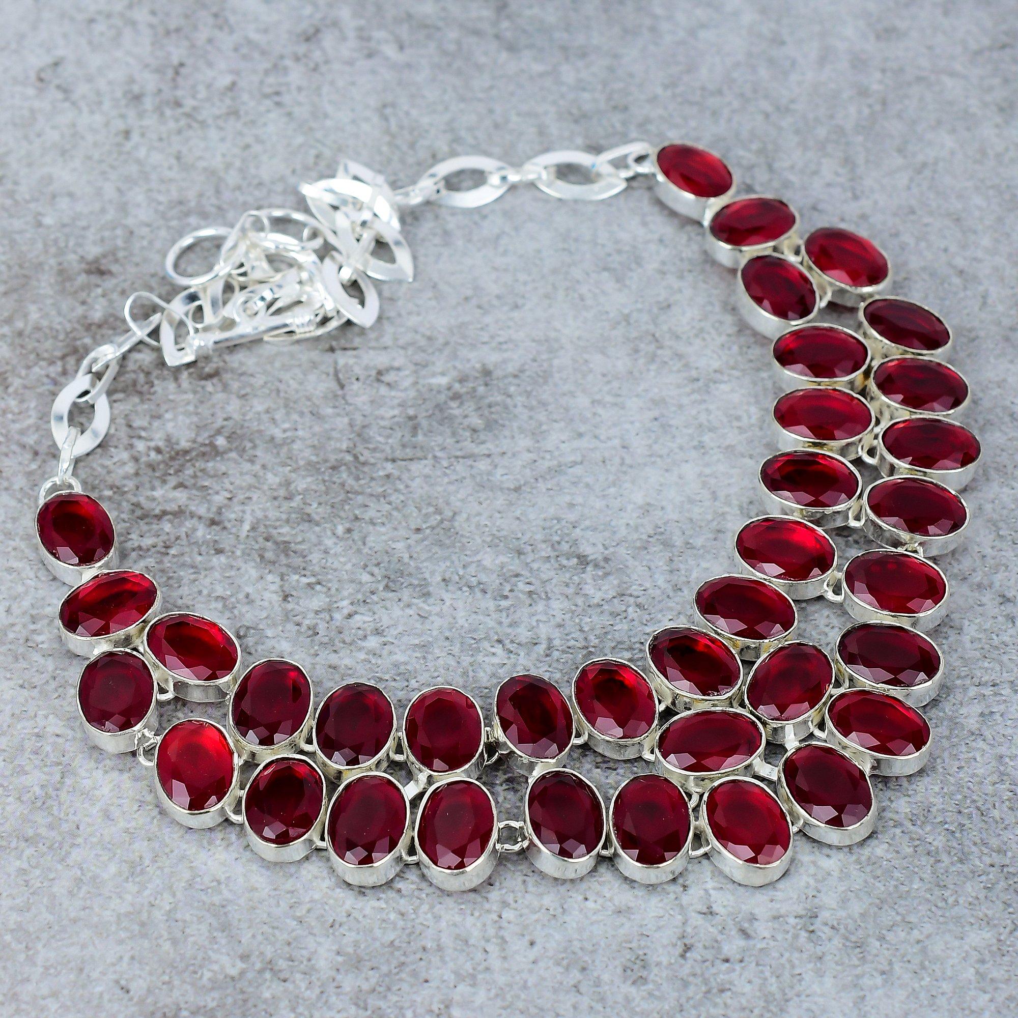 

Mozambique Garnet Gemstone Handmade 925 Sterling Silver Necklace 18 M-316