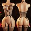 Women Fishnet Hollow Bra Sets Black Sexy Open Buttocks Underwear Lace Bodystockings Erotic Hanging Neck Bodysuit Lingerie Set