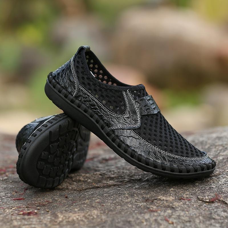 Summer Men's Shoes Mesh Casual Leather Shoes for Men Outdoor Water Shoes Breathable Flat Mens Sandals Plus Size 38-50