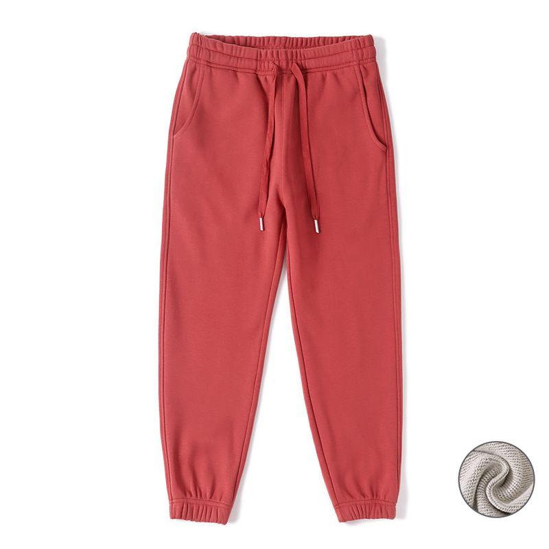 Spring Red Pure Cotton Casual Female Winter Fleece-Lined Track Pants