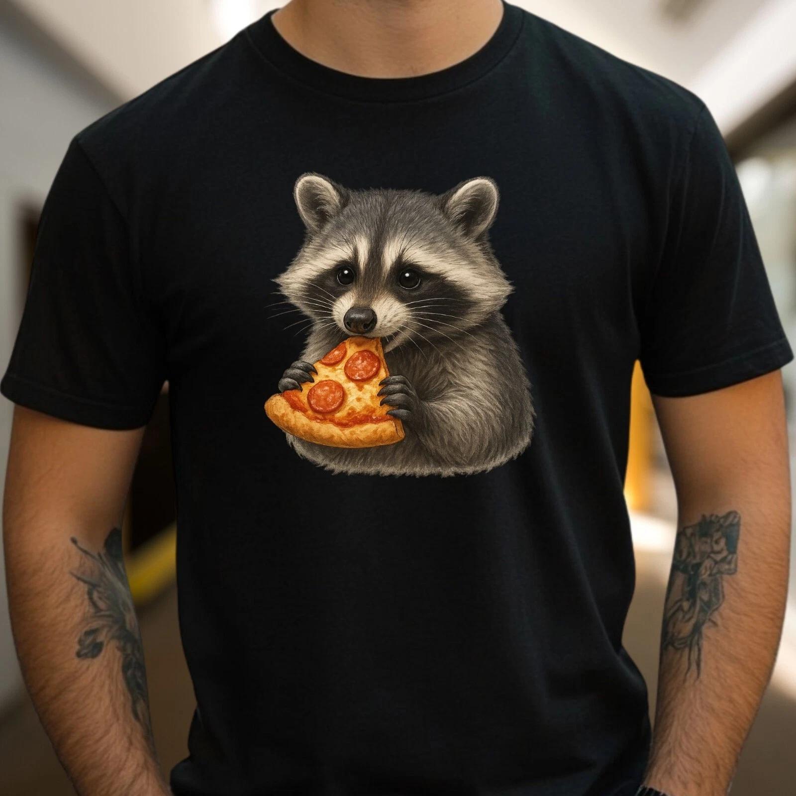 T-Shirt Waschbär isst Pizza – Lustiges Tier-Motiv für Pizza-Fans, Geschenkidee XXXXL