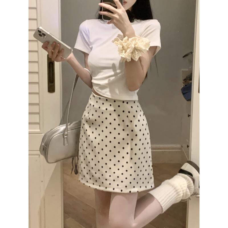 Sweet Hot Girl Apricot Polka Dot Skirt Women's New Summer Casual All-match Hip Skirt Short Skirt