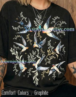 Vintage Flying Birds Floral Comfort Colors® Tshirt, 90S Graphic Style Swallow Nature Tees, Y2K Streetwear Animal Lover Sweater Tanktop
