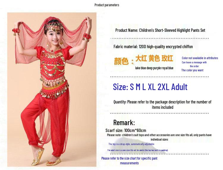 Bauchtanztanzkostüm für Kinder - Indisches Auftrittskostüm für Mädchen