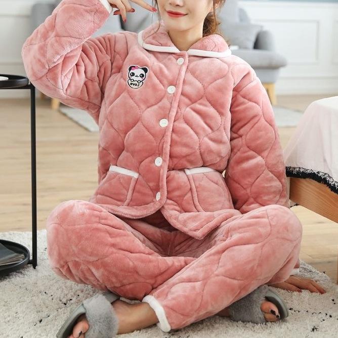 Süße warme wattierte Baumwolle kann draußen getragen werden dreilagiger Pyjama Damen Winter Loungewear verdickt saisonal große Größe