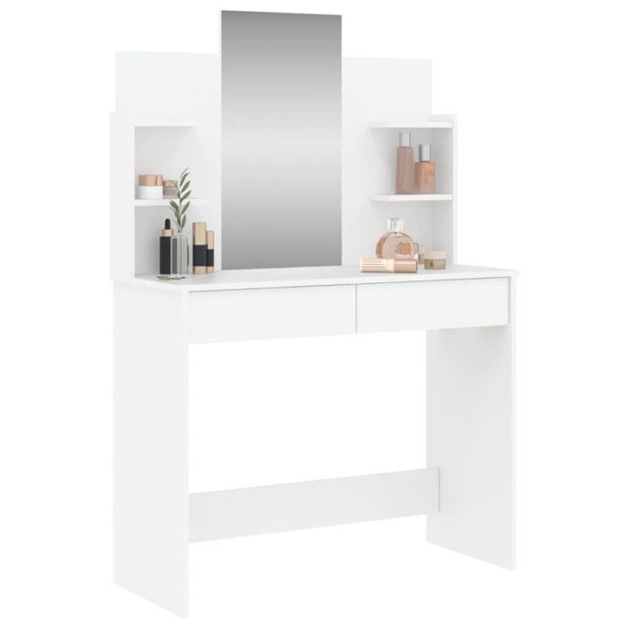 VidaXL Dressing Table with Mirror, Makeup Table with 2 Drawers, Cosmetic Table with 4 Shelves, Storage Furniture 837574