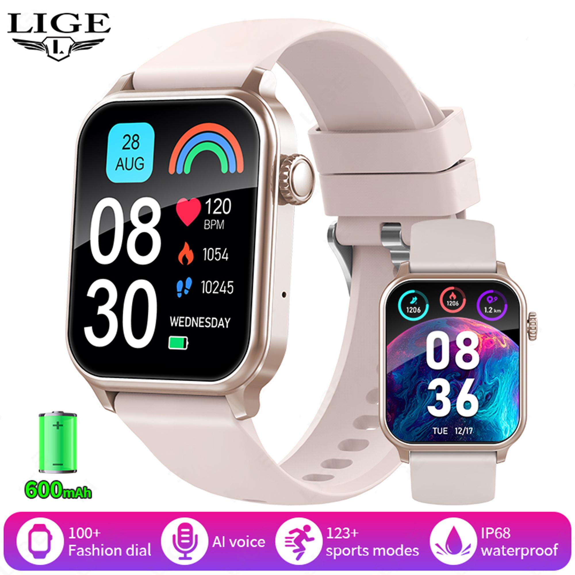 

LIGE 2025 Смарт-часы IPS HD экран 600 мАч Большая батарея Смарт-часы Bluetooth Звонки IP68 Водонепроницаемый монитор сердечного ритма Спортивный фитнес-трекер silicone strap розовый