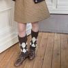 Argyle Pattern Wool Knitted Turn Cuffs Leg Warmers for Women and Students Cold Weather Foot Covers Footless Calf Socks