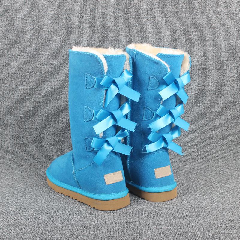 Winter Neue Damen High Top Rindsleder Schneestiefel mit Fliege und Samtboden warme Schneestiefel