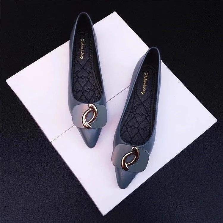 Spring new versatile flat shoes women's soft sole shallow mouth pointed single shoes soft leather four seasons ladyshoes black work shoes