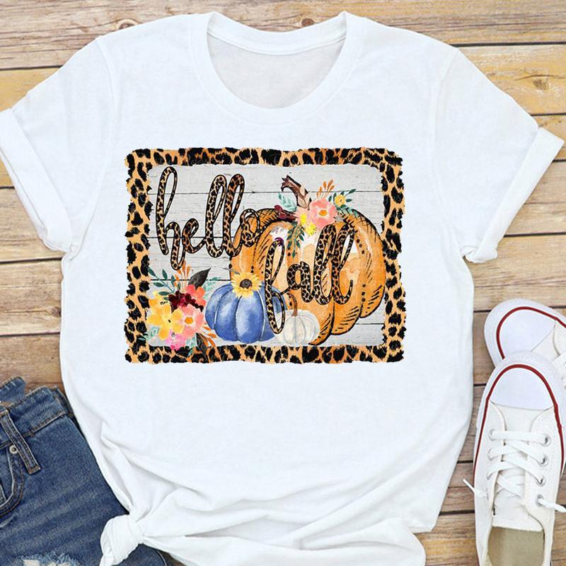 Summer Pumpkin Halloween Thanksgiving Cat with Pumpkin Print Short Sleeve T-shirt Graphic T Shirts Aesthetic Tops