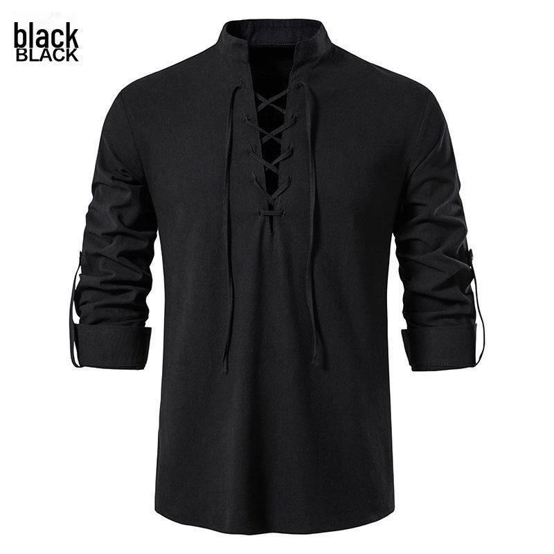 Men's Cotton Linen Henley Shirt - Beach Casual Stand Collar Long Sleeve (2024)