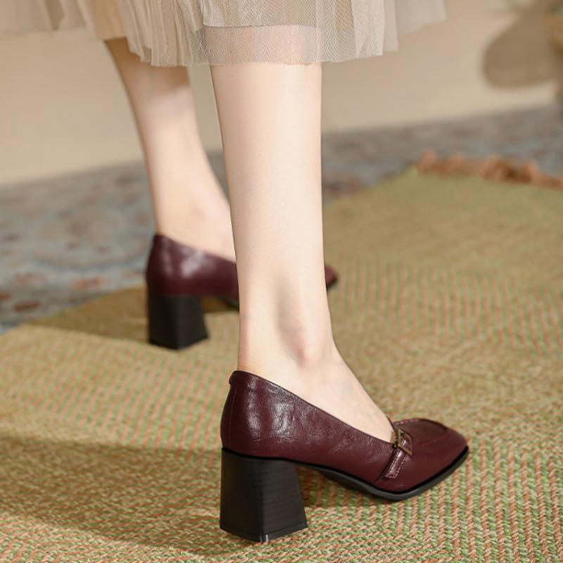 Buty Mary Jane na grubym obcasie Retro kwadratowy nosek Damskie buty Temperament Pojedyncze buty Francuskie eleganckie buty do pracy Płytkie wycięcie Wysokie obcasy