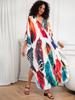 EDOLYNSA Plus Size Kaftan Bohemian Multicolored Leaves Printed Summer Long Beach Dress Women Homewear Outfit Swim Suit Cover Up Loose Caftan