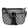 032 Old Gucci Vintage GG Pattern Sherry Line PVC Coated Canvas Shoulder Bag Navy PVC Coated Canvas Used