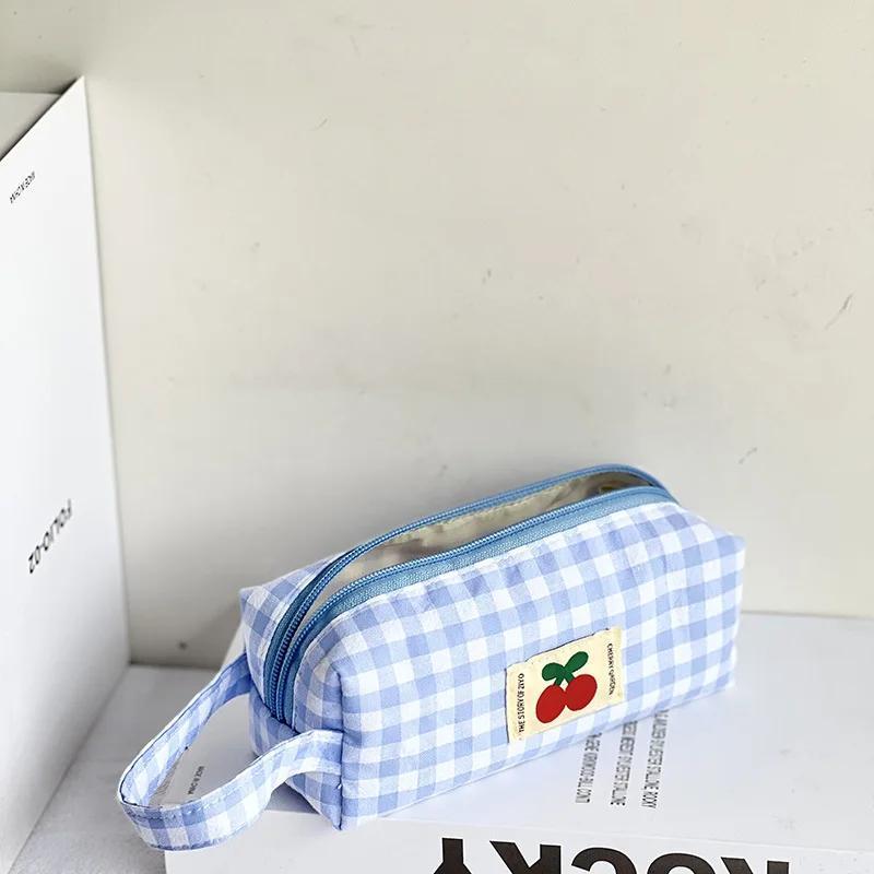 Japanese Kawaii Embroidered Pencil Case Large Capacity Cute Storage Bags Flora Cherry Bear Stationery Organizer  Supplies