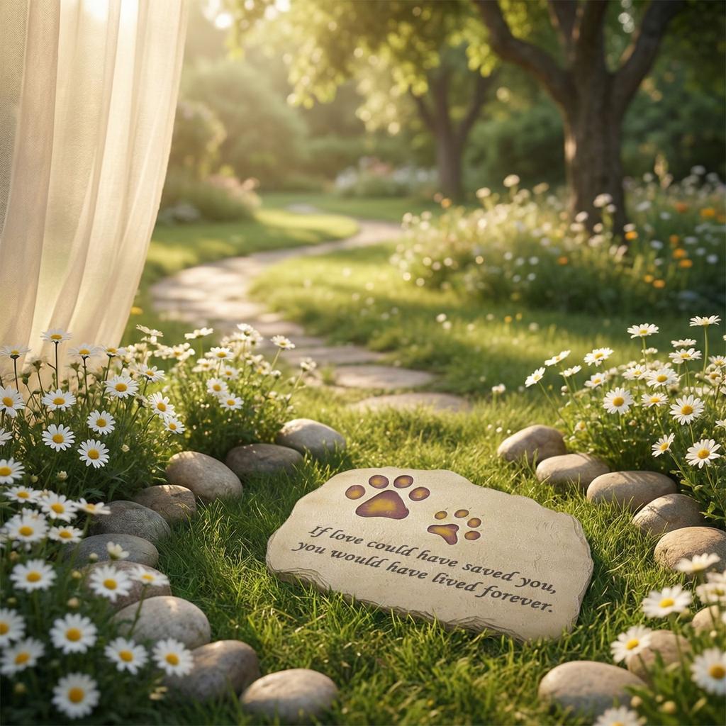 Square Pet Memorial Stone With Two Rows Of Text, Suitable For Gardens And Patios. Made Of Resin.