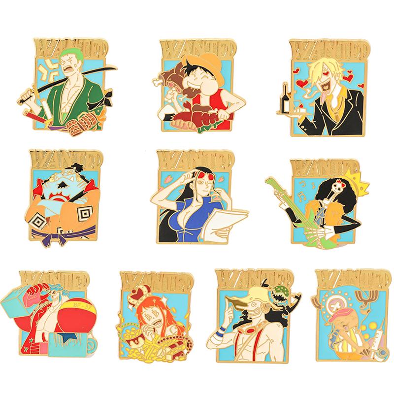 2-12pcs One Piece Metal Enamel Pins Anime Cartoon Brooches Luffy Zoro Sanji Chopper Badges For Clothing Bag Hat Accessory Gifts Kid Friendly