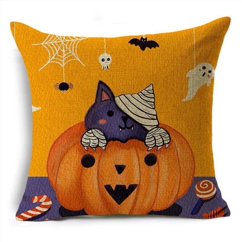 Fashion Happy Halloween Cartoon Patterns Pumpkin Ghost Linen Throw Pillowcase Decorative Cushion Cover For Sofa Livingroom Party