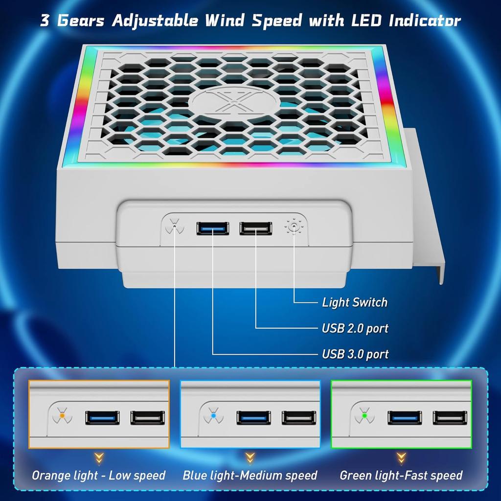 RGB Cooling Fan for Xbox Series S Console with 3 Adjustable Fan Speed, High Speed Fan Cooler System for Xbox Series S Accessories, Fits Horizontal or