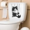 Sketch Style Cat On a Swing Toilet and Wall Sticker Set Waterproof Self-Adhesive Removable Decal for Bathroom WC Home Decor