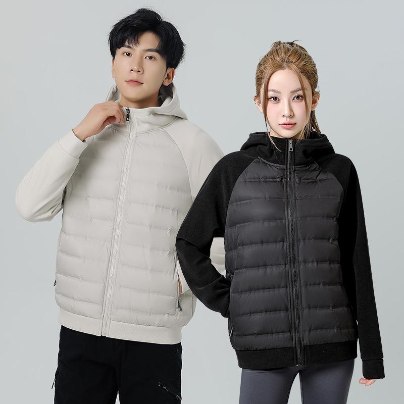 Spring and Autumn trend casual versatile men and women couples new down jacket light and thin hooded splicing cardigan jacket men