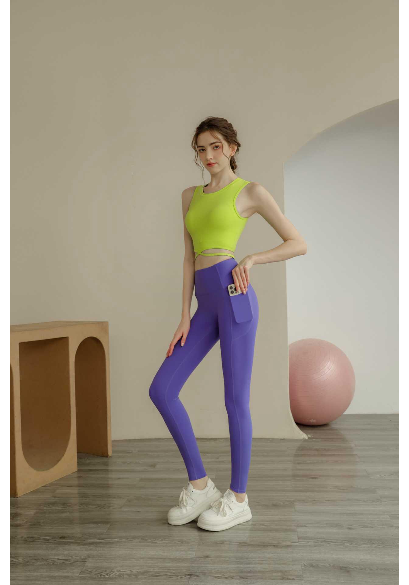 Breathable, Quick-Dry Multi-Color Cross-Waist Yoga Suit Set with Custom Logo M