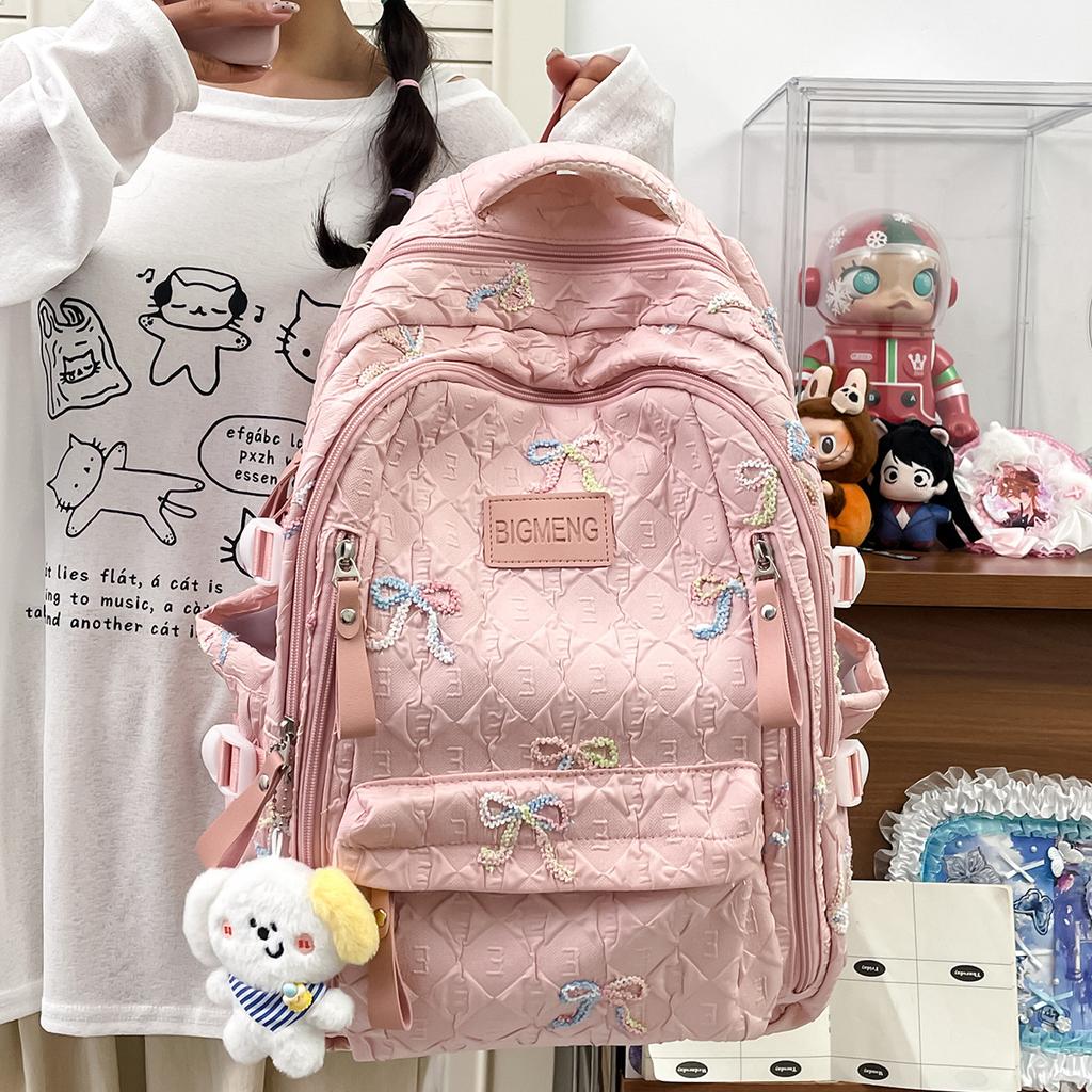 Small fresh schoolbag female cute college student backpack high value bow junior high school student versatile large capacity backpack