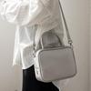 Gratante Genuine Cowhide Leather 2-Way Cube Bag, Handbag, Women's Commuter Bag (Silver)