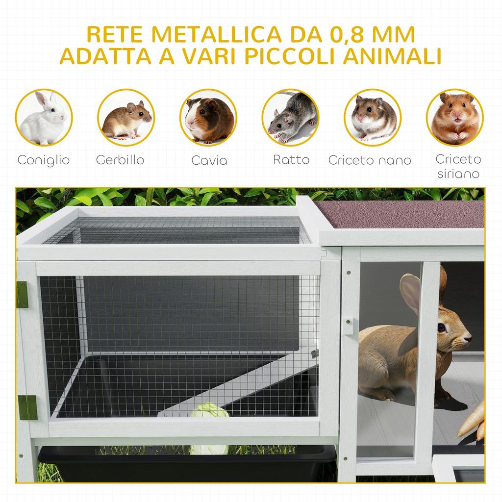 Outdoor Rabbit Hutch with House, Running Area and Tray, Made of Wood, Metal and PET, 105x57.5x51.5 cm, Grey