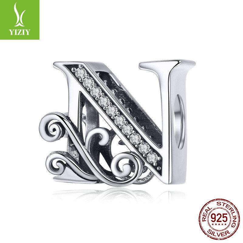 26 Letter Diy Bracelet Beaded Accessory, Zircon Sterling Silver Beads Loose Beads Bsc030