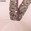 VONDA Elegant Women Half Sleeve Beading Webbing Stitching Casual Long  Maxi Dress