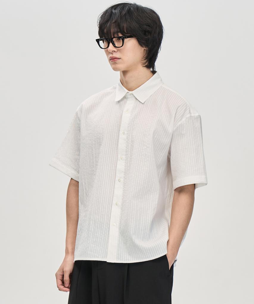 PRAIRIE Dobby Stripe Crop Short Sleeve Shirt (Ivory)