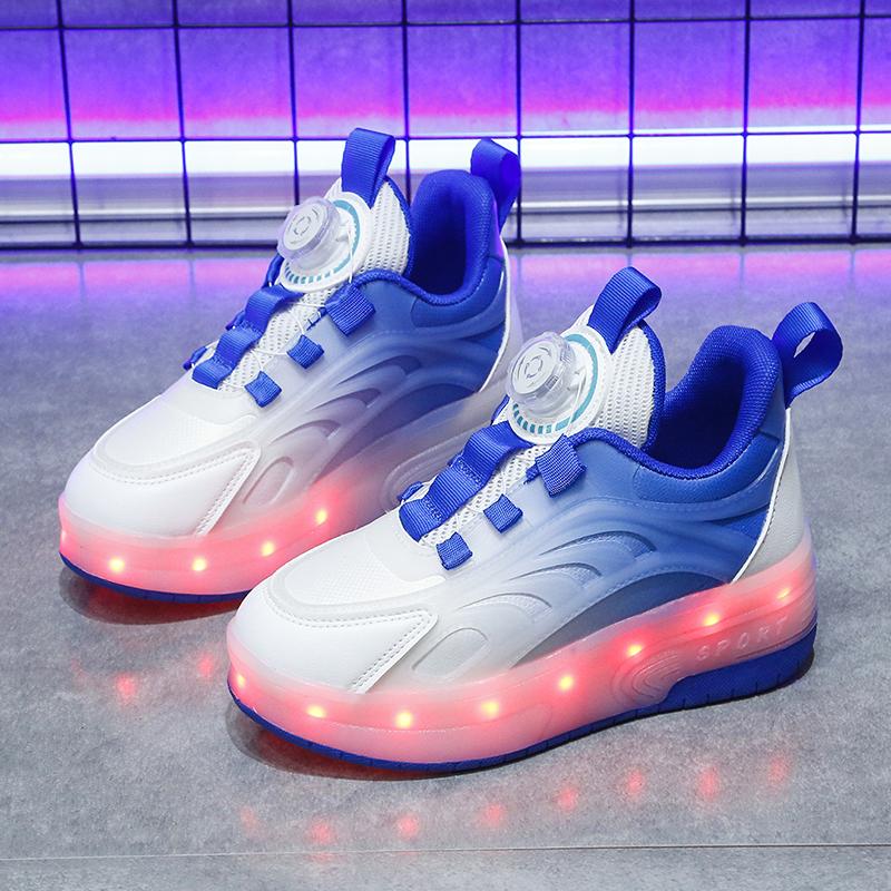 29-38 Children's Plus Size Fashionable Two Wheel Disassembly Into Flat Sports Shoes LED Illuminated Sports Shoes Ice Skates