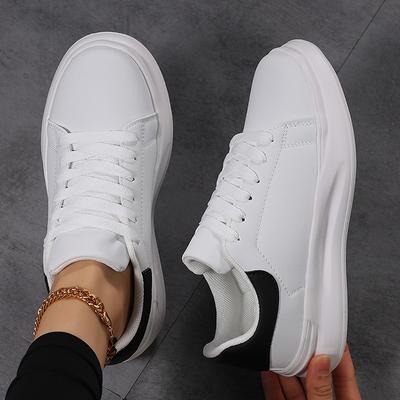 Large Size White Shoes, the Same for Men and Women, Spring and Autumn Leather Waterproof Casual Sports Shoes, Youth Casual Board Shoes